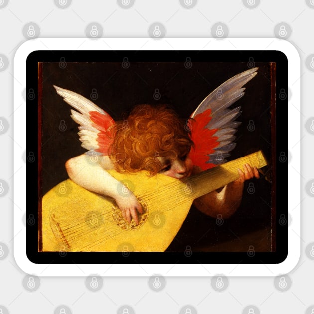 MUSIC MAKING LITTLE ANGEL Winged Cherub Playing Lute by Rosso Fiorentino Sticker by BulganLumini